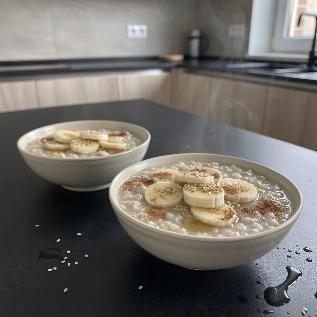 Koreańska owsianka owsiana z bananem i sezamem