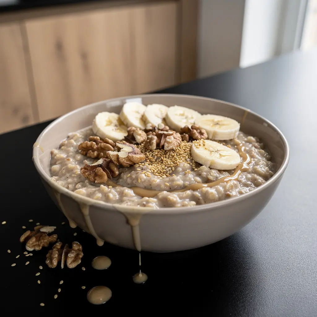 Koreańska owsianka owsiana z pastą sezamową
