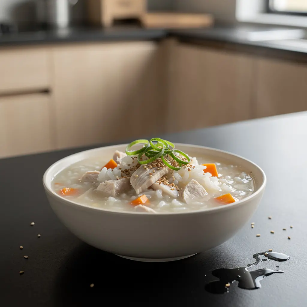 Koreańska owsianka ryżowa juk z kurczakiem