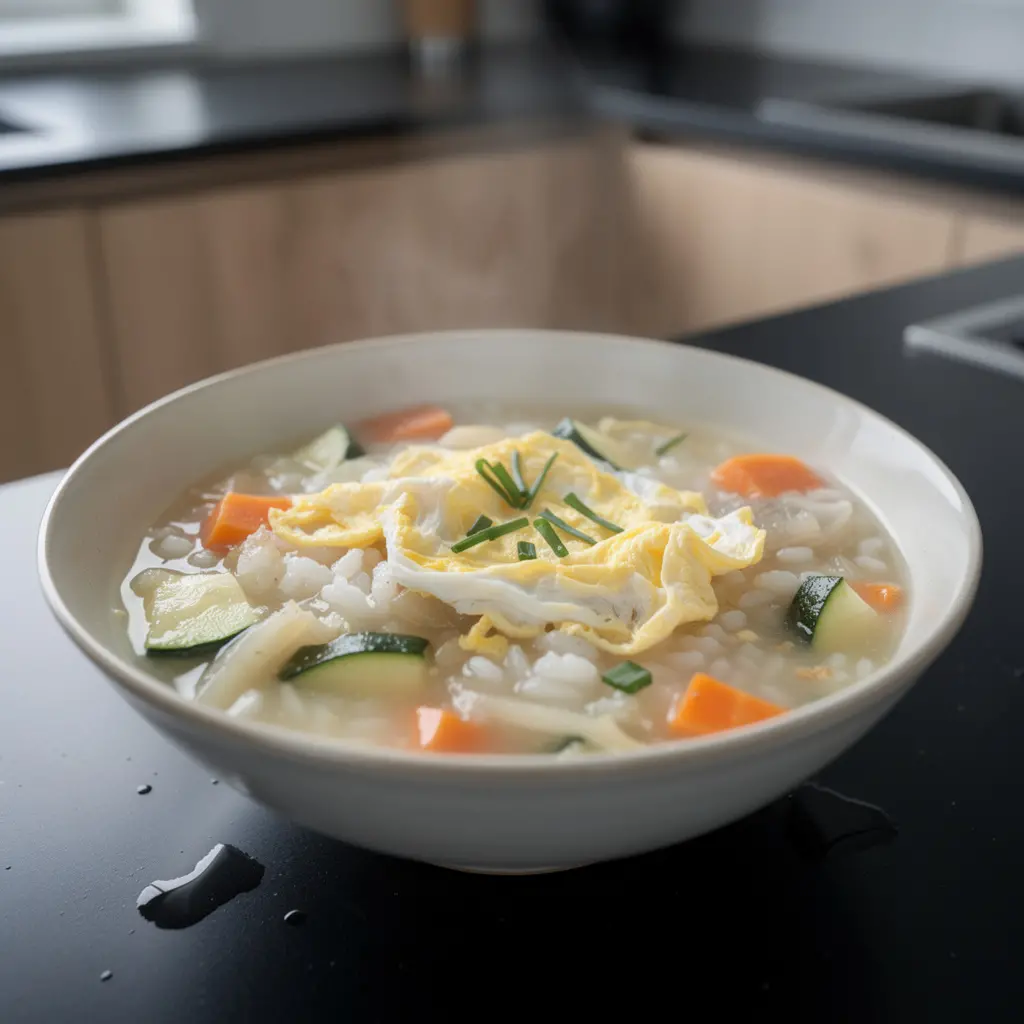 Korean Rice Porridge with Vegetables and Egg
