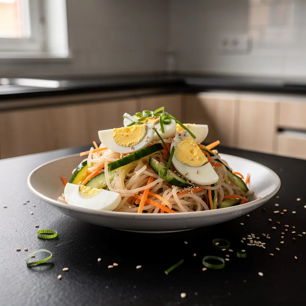 Korean Salad with Egg, Rice Noodles and Cucumber