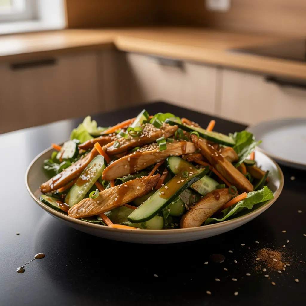 Koreańska sałatka z kurczakiem i ogórkiem w sosie sezamowym