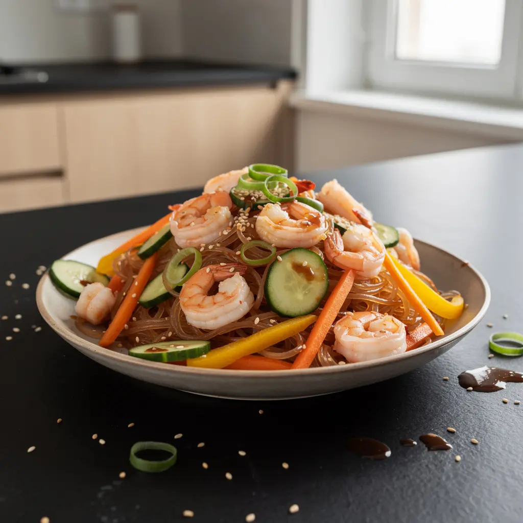 Korean Rice Noodle Salad with Shrimp