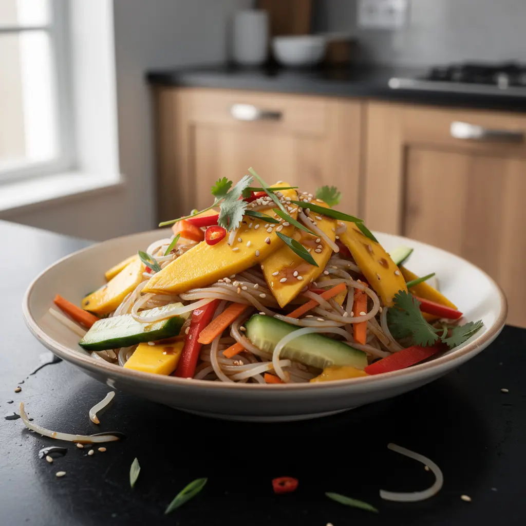 Koreańska sałatka z makaronem ryżowym i mango