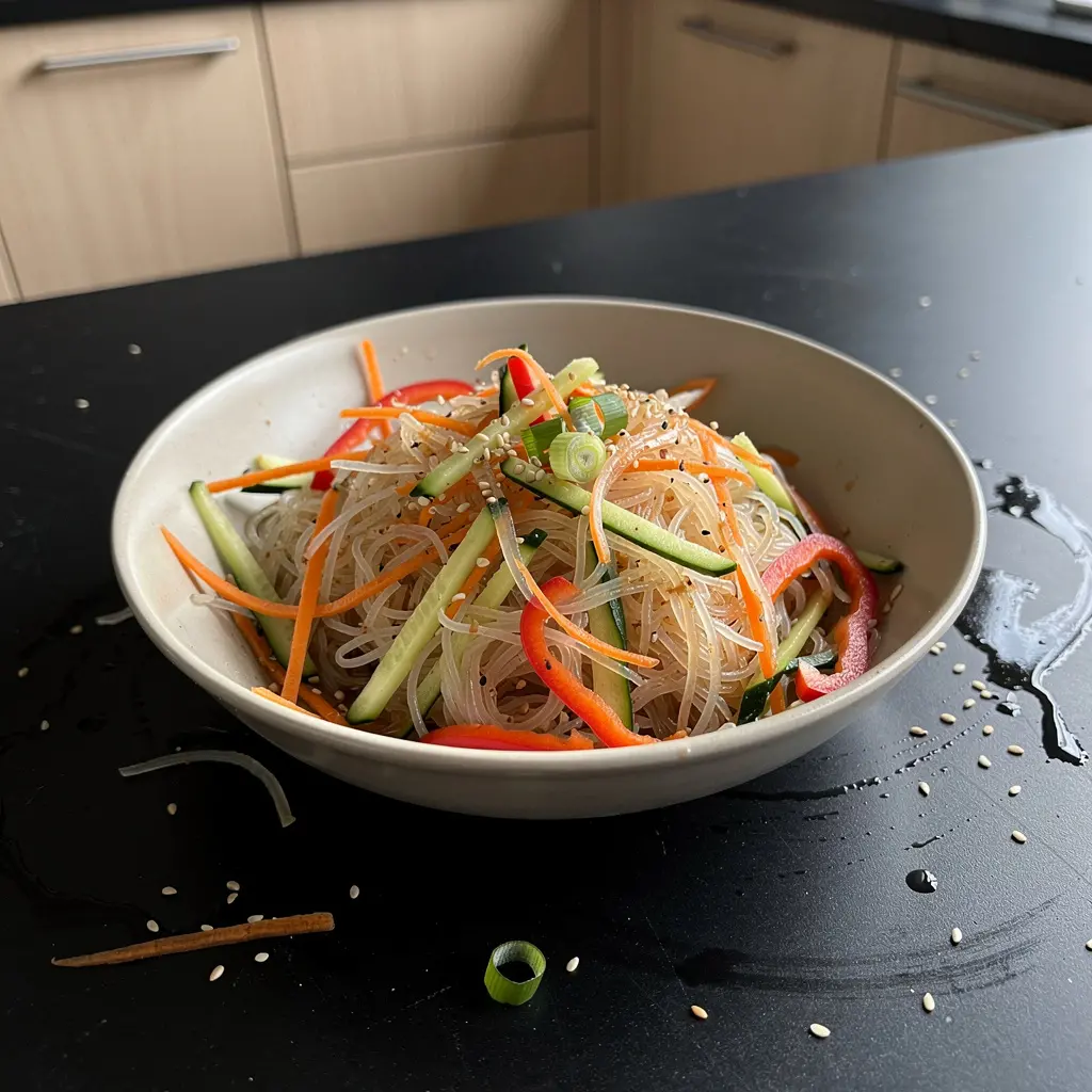 Koreańska sałatka z makaronem ryżowym i warzywami