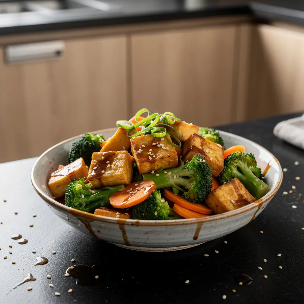 Salade coréenne au tofu et brocoli avec sauce sésame-soja