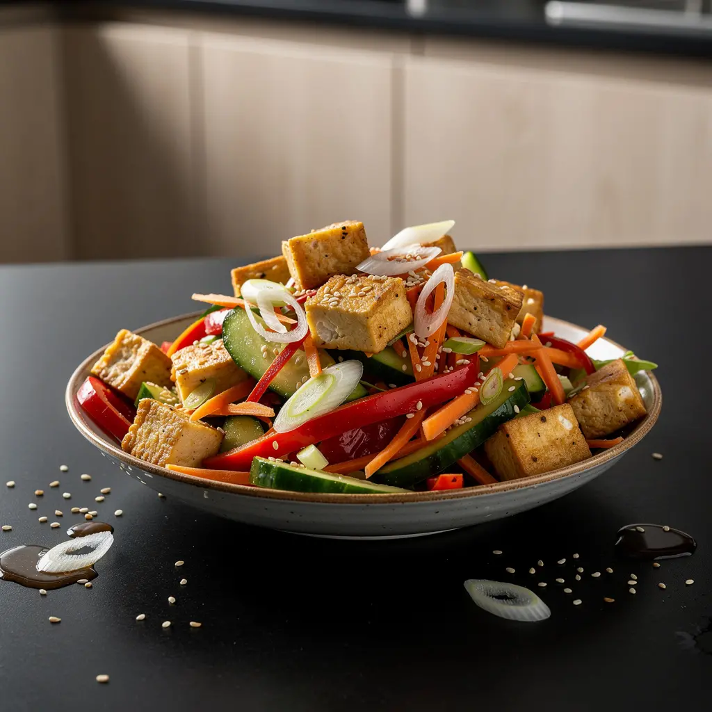 Koreańska sałatka z tofu i sezamem na ciepło