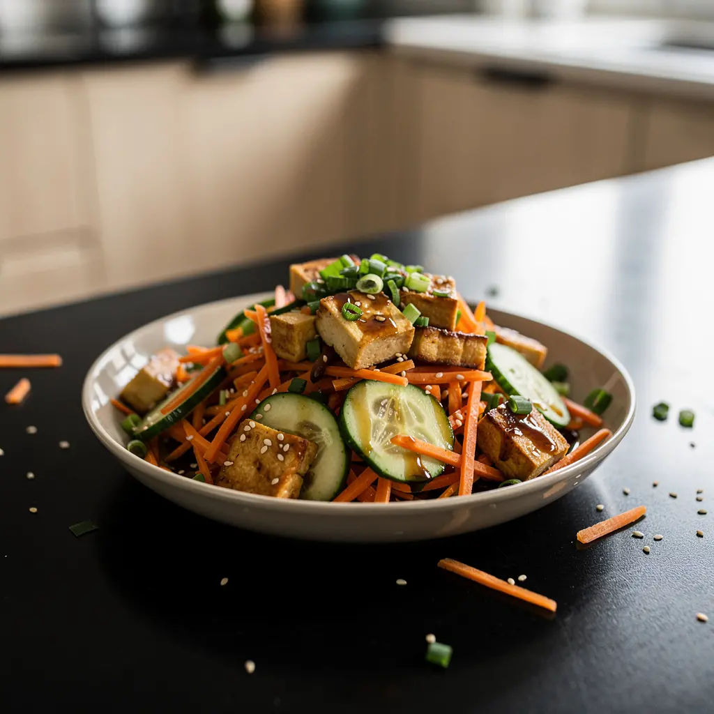 Salade coréenne au tofu, à la carotte et au concombre
