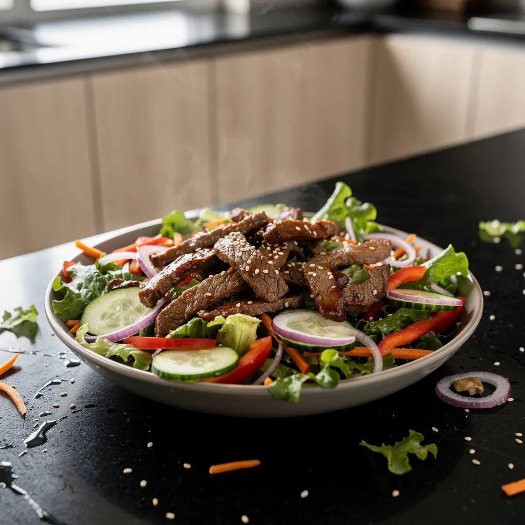 Koreańska sałatka z wołowiną i sezamem