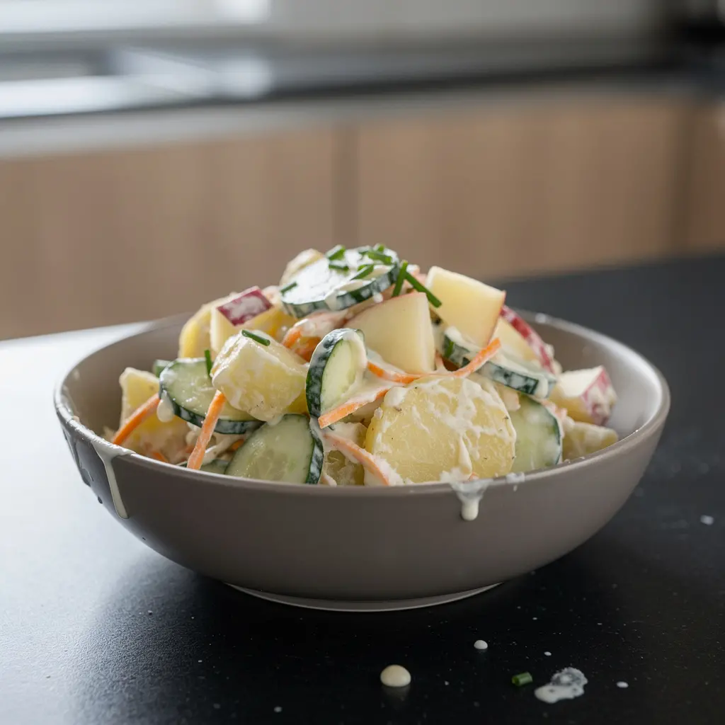 Salade de pommes de terre coréenne avec pomme et concombre