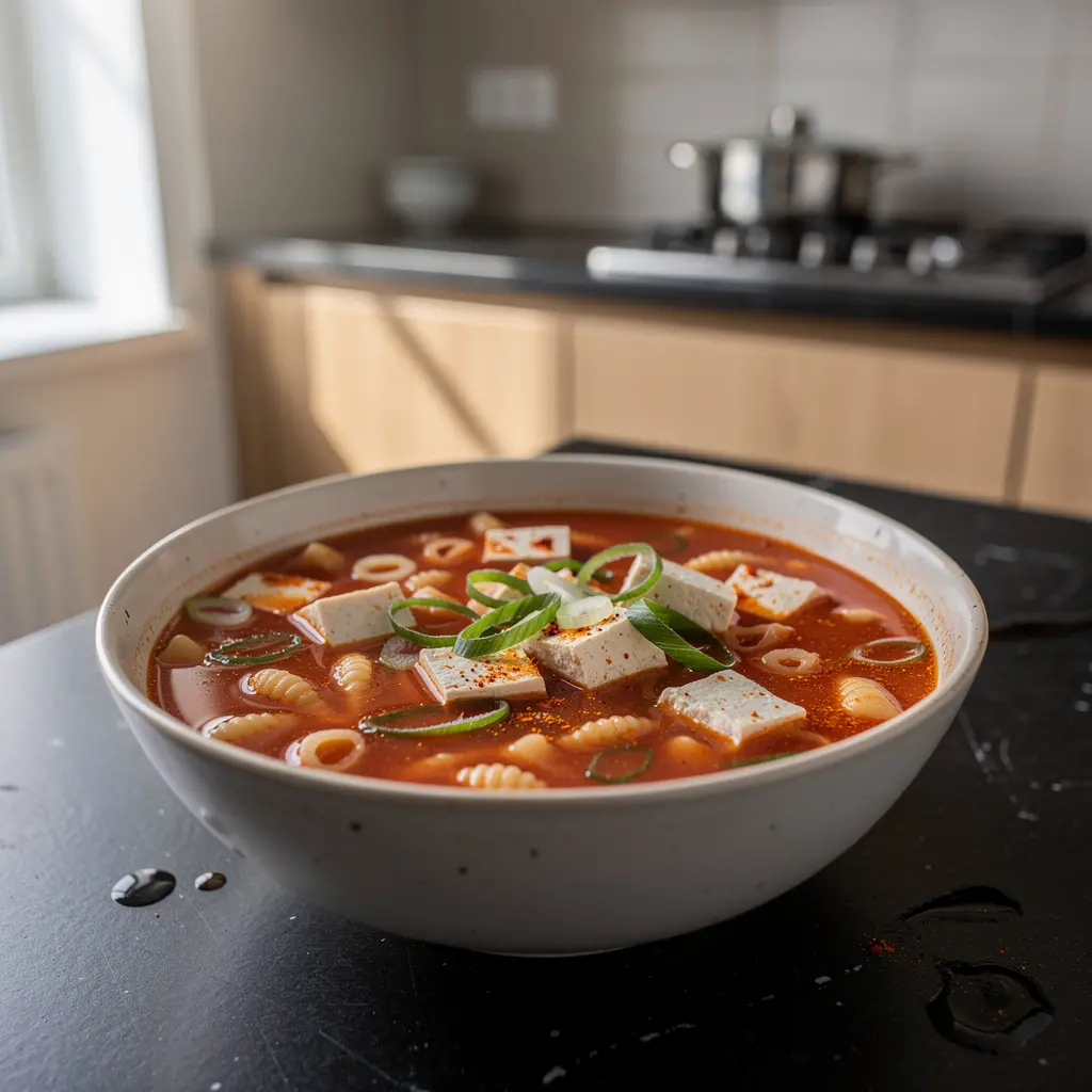Korean Tomato Soup with Tofu and Pasta