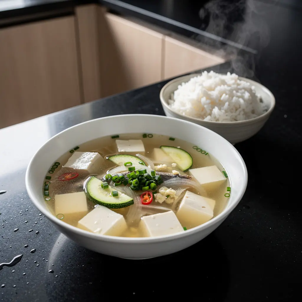 Koreańska zupa z anchois i tofu