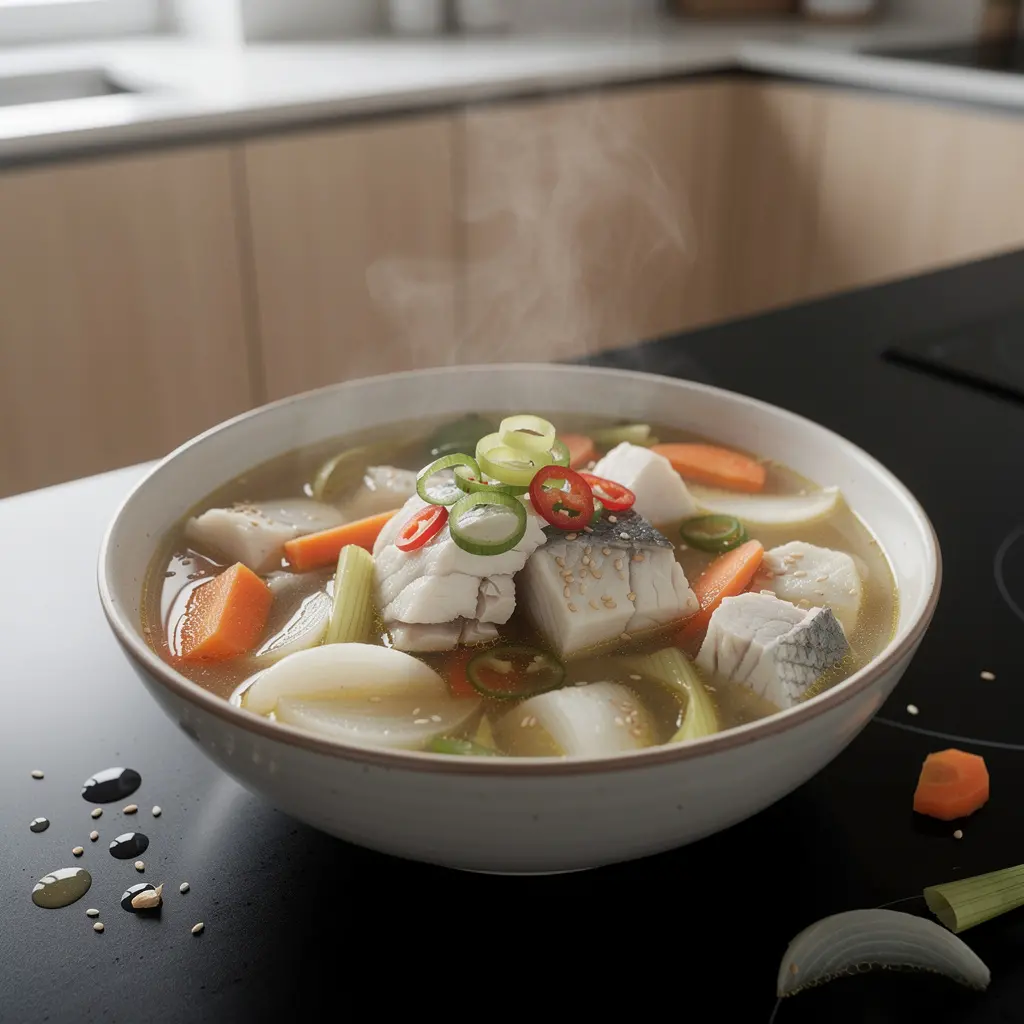 Koreańska zupa z dorszem i warzywami