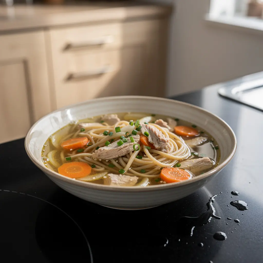 Koreańska zupa z kurczakiem i makaronem pszennym