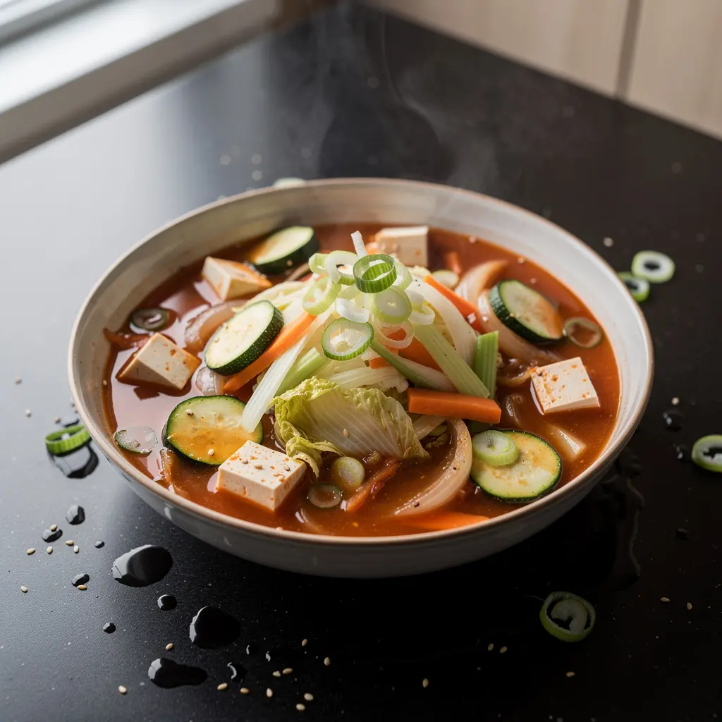 Koreańska zupa z pastą gochujang i warzywami