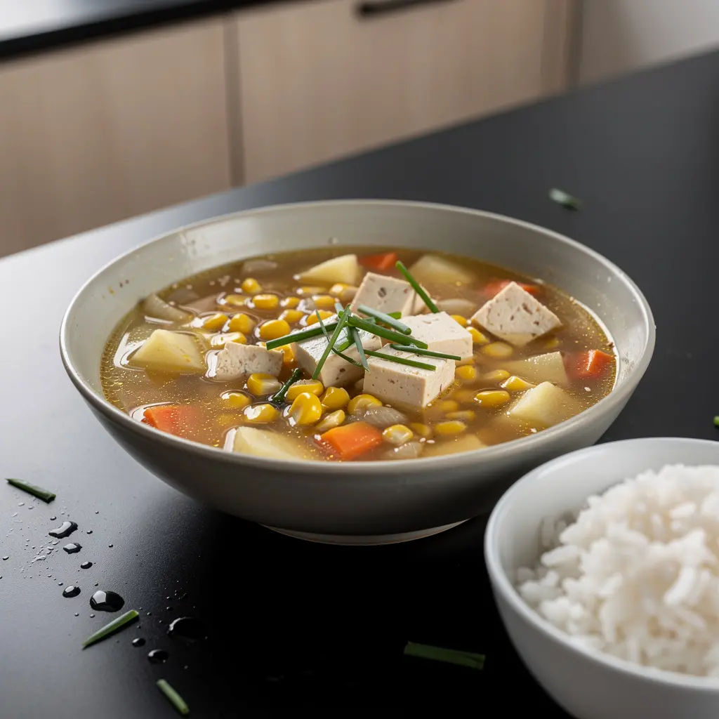 Koreańska zupa z tofu i kukurydzą