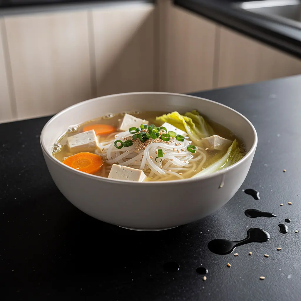 Quick Korean Tofu and Rice Noodle Soup
