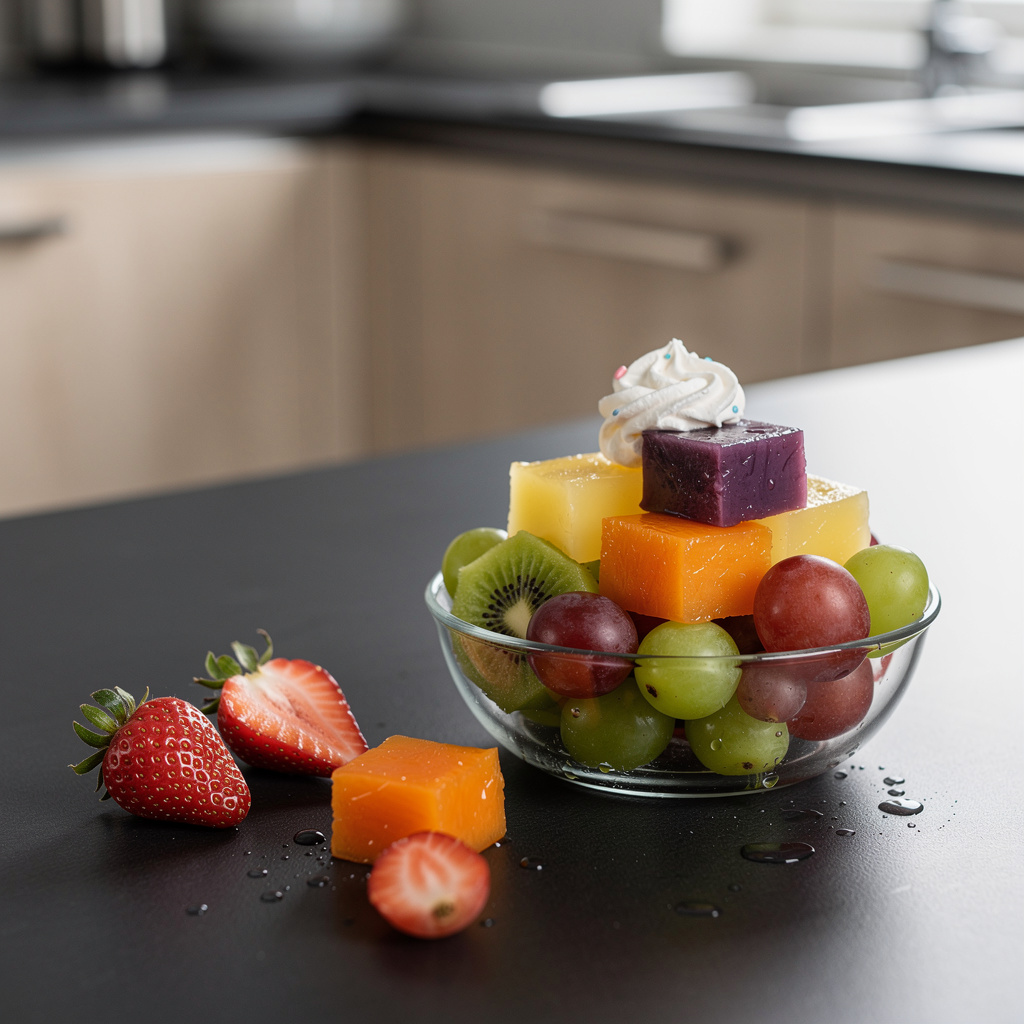 Koreański deser z galaretek z napojów i owoców