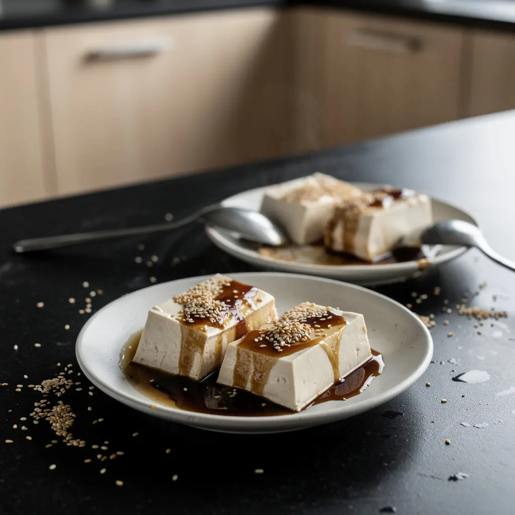 Koreański deser z tofu i syropem z brązowego cukru