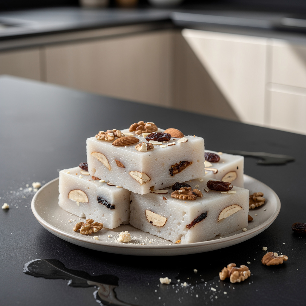 Koreańskie ciasto ryżowe na parze z orzechami – baekseolgi z dodatkami