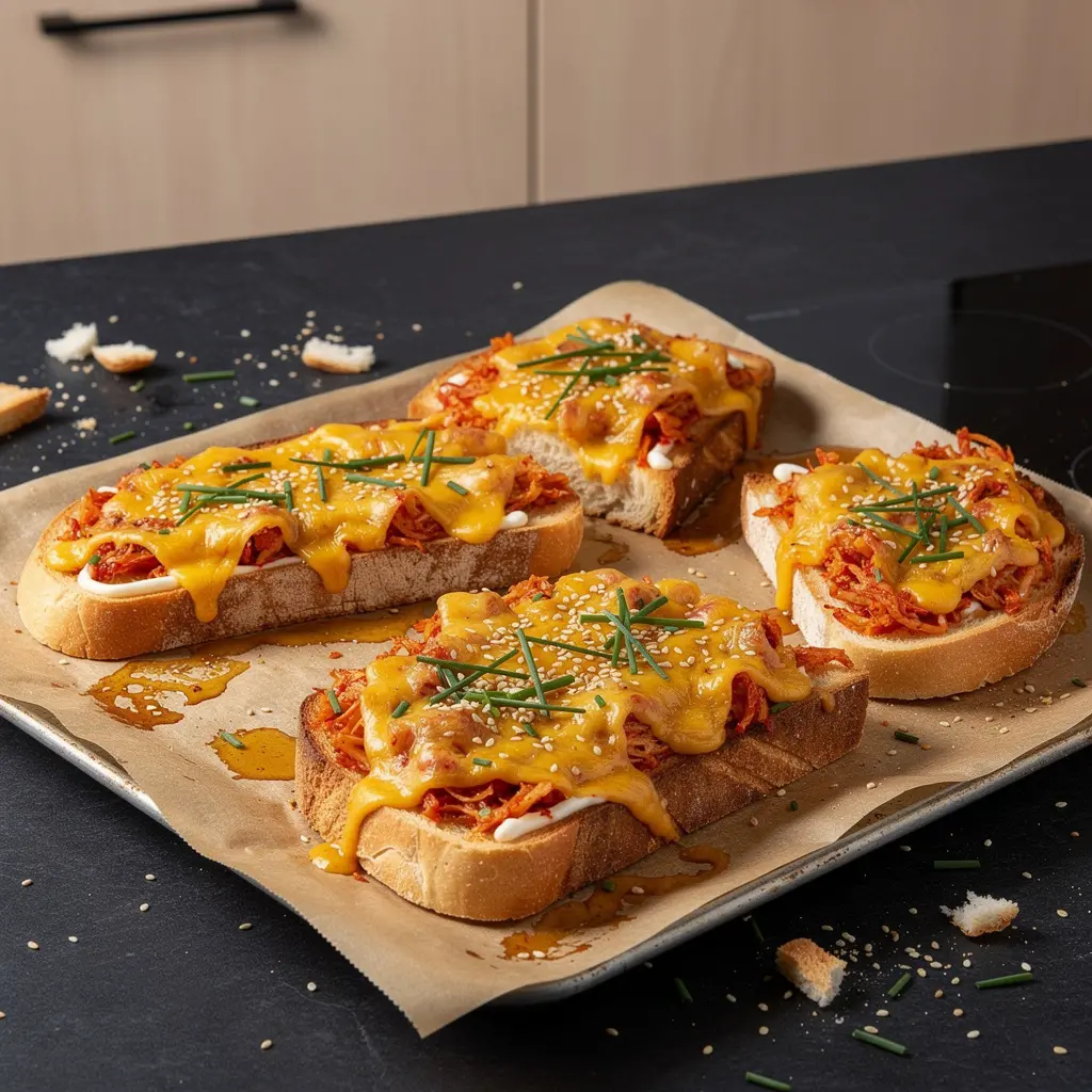 Koreańskie grzanki z kimchi i serem z piekarnika