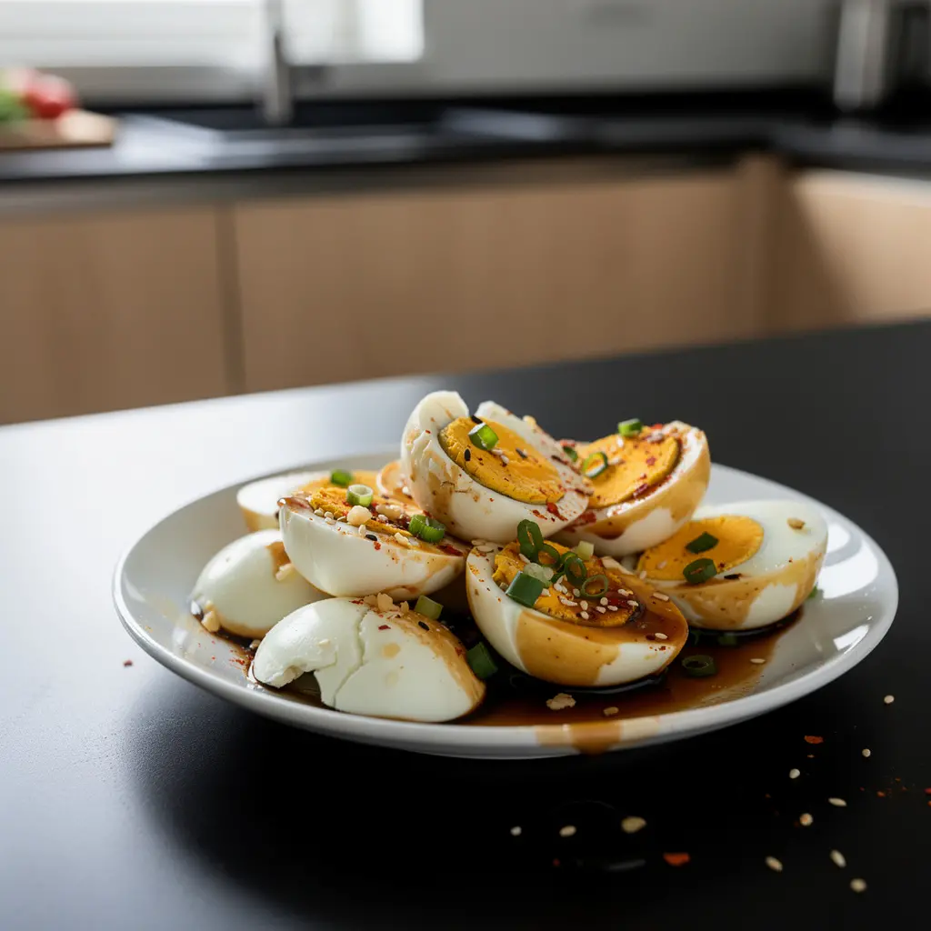 Koreańskie jajka na twardo w sosie sezamowo-sojowym