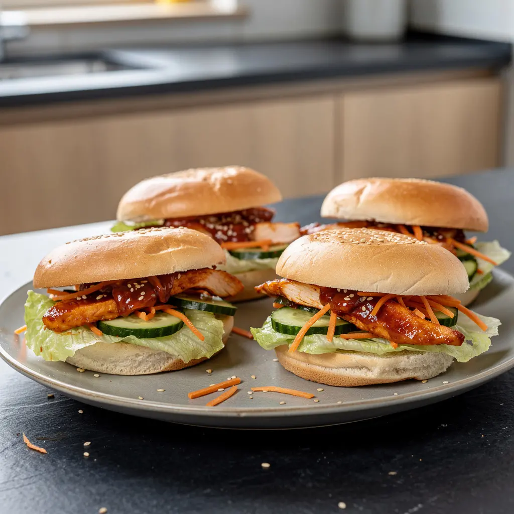 Koreańskie kanapki z kurczakiem w sosie gochujang