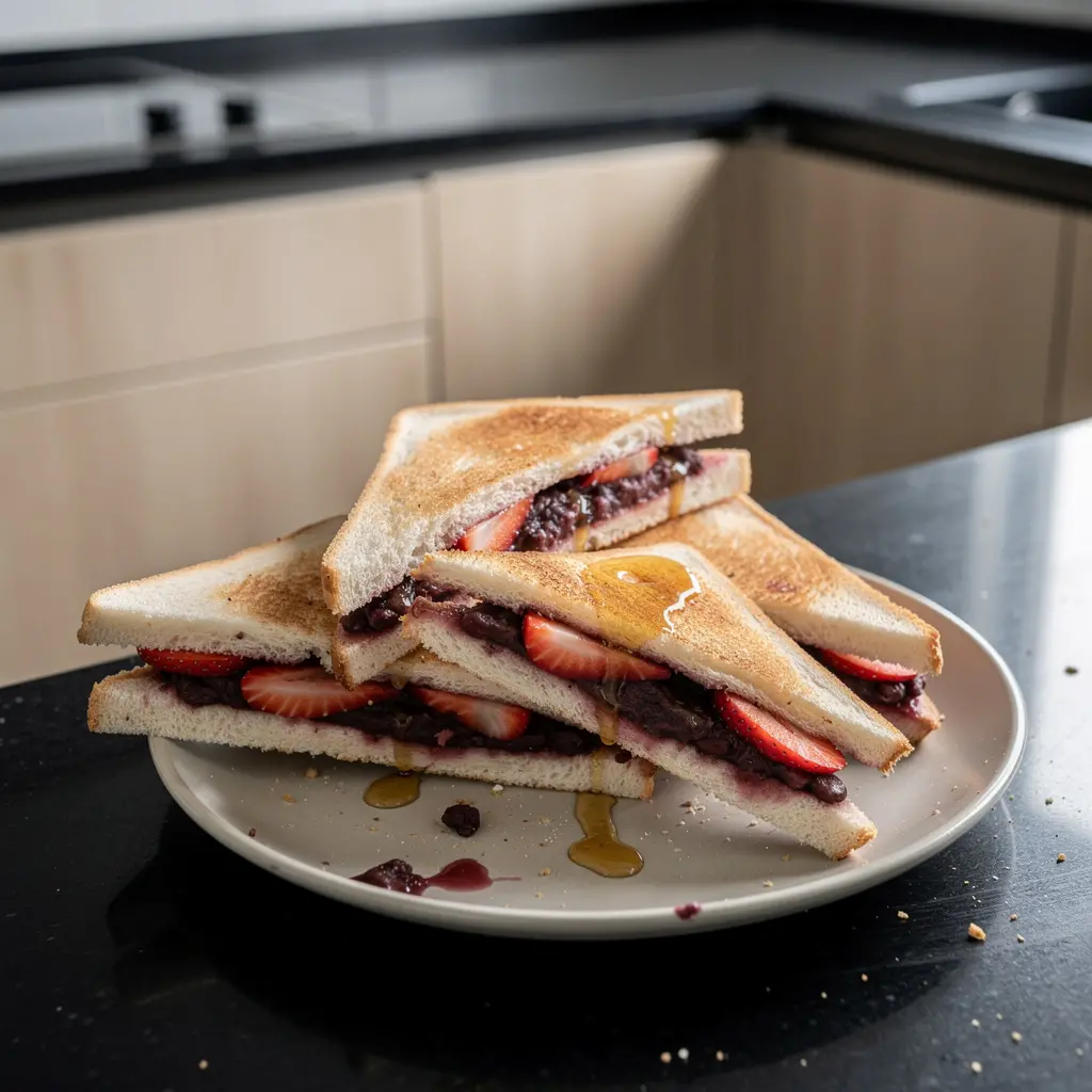 Koreańskie kanapki z pastą z czerwonej fasoli i truskawkami