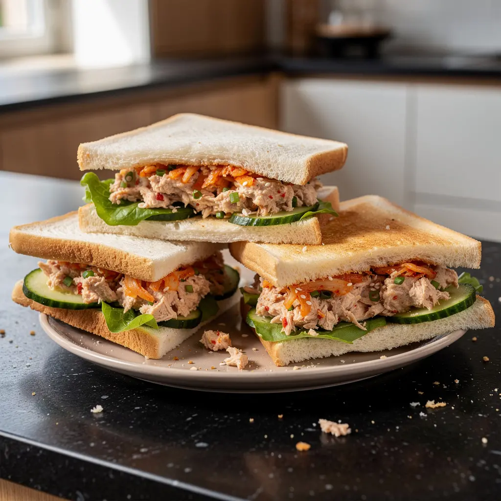 Koreańskie kanapki z pastą z tuńczyka i kimchi