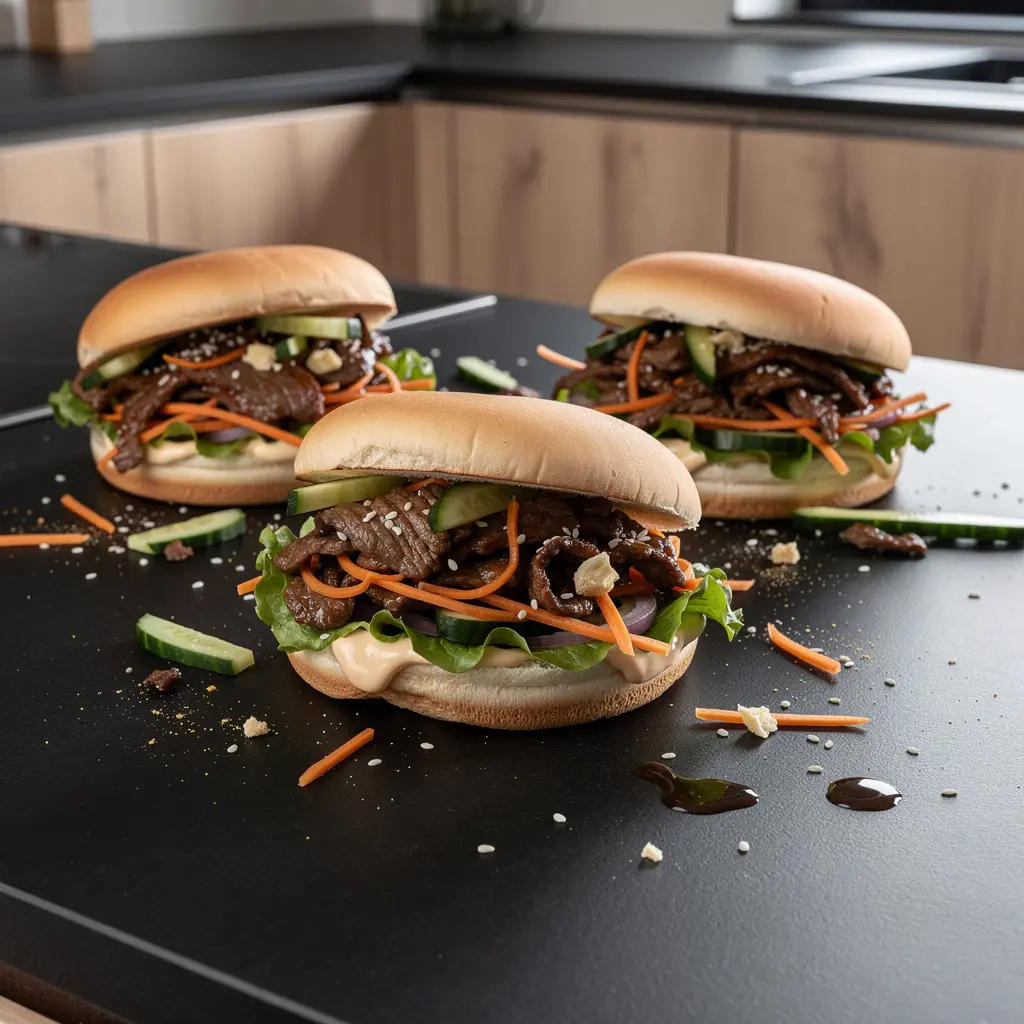 Koreańskie kanapki z wołowiną bulgogi i warzywami