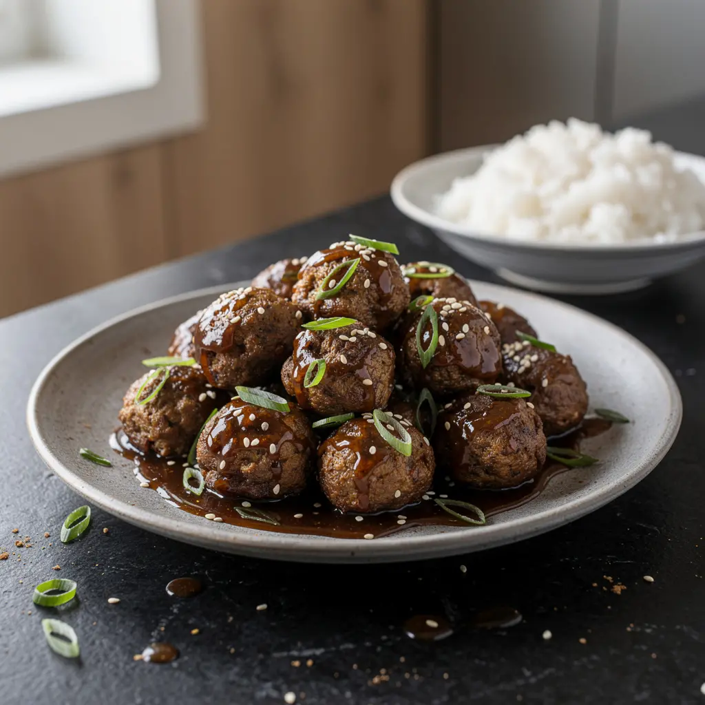 Koreańskie klopsiki wołowe w sosie sojowo-sezamowym