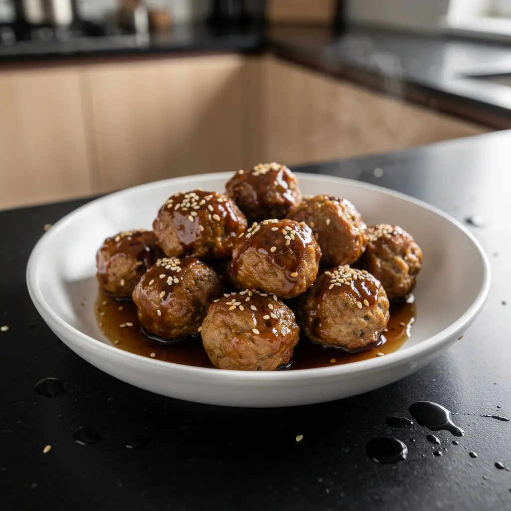 Korean Turkey Meatballs in Sesame-Soy Sauce