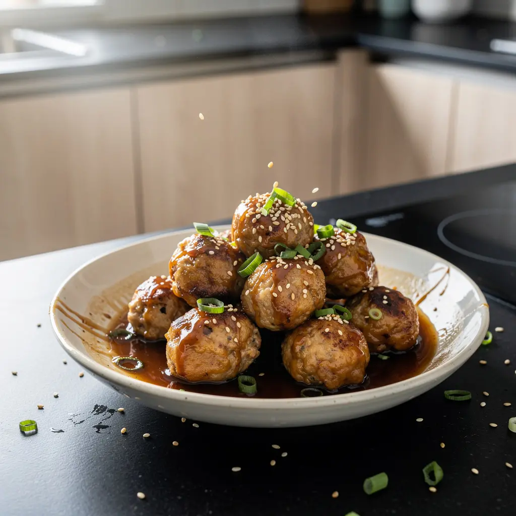 Koreańskie klopsiki z kurczaka w sosie miodowo-sojowym