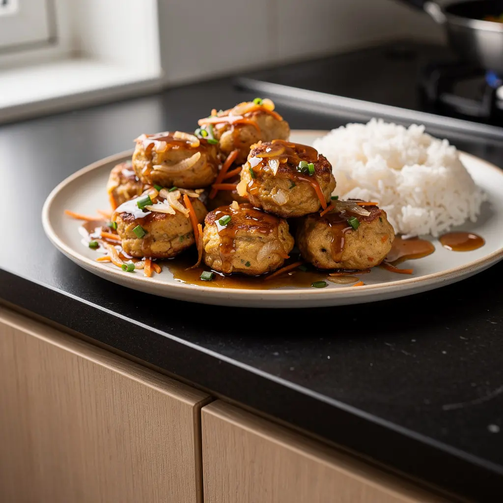 Albóndigas coreanas de tofu y verduras en salsa de soja