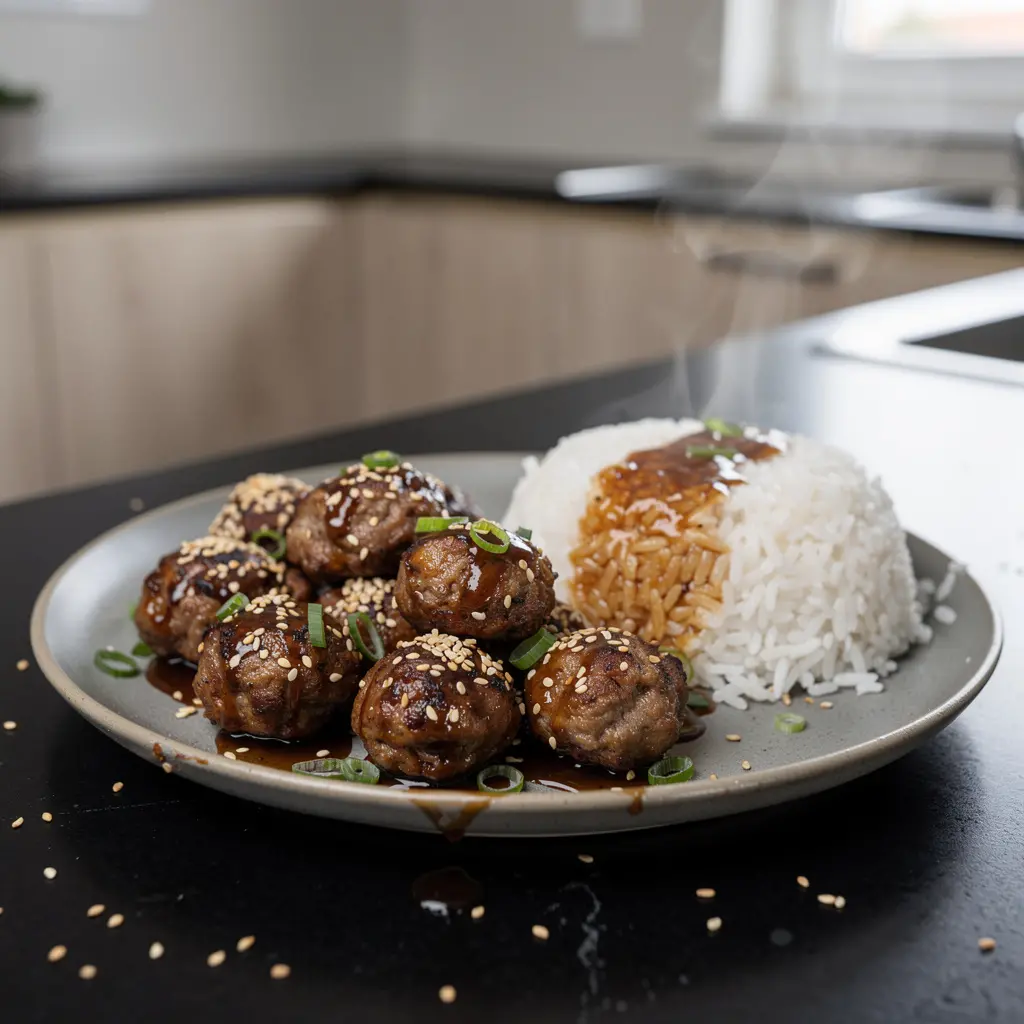 Koreańskie klopsiki z wieprzowiny w sosie sezamowo-sojowym