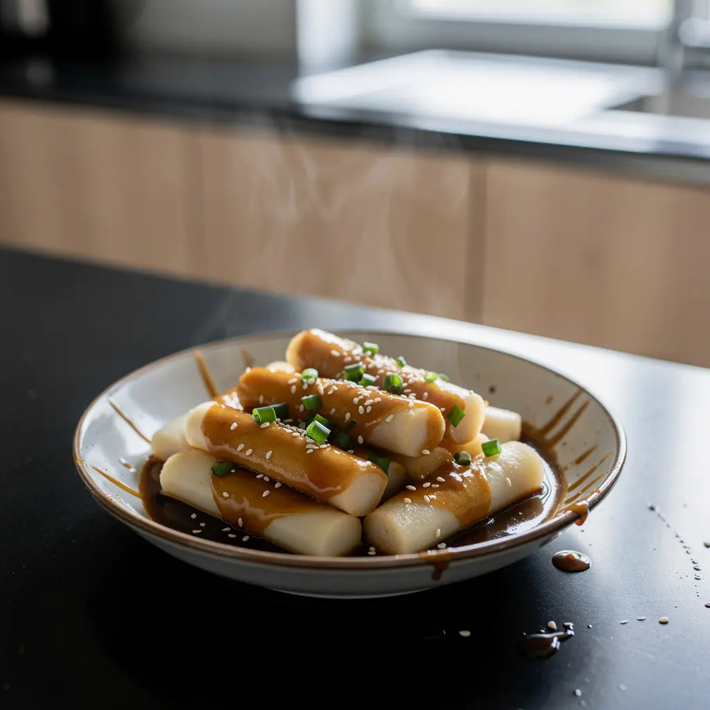 Koreańskie kluseczki ryżowe w sosie sojowo-maślanym