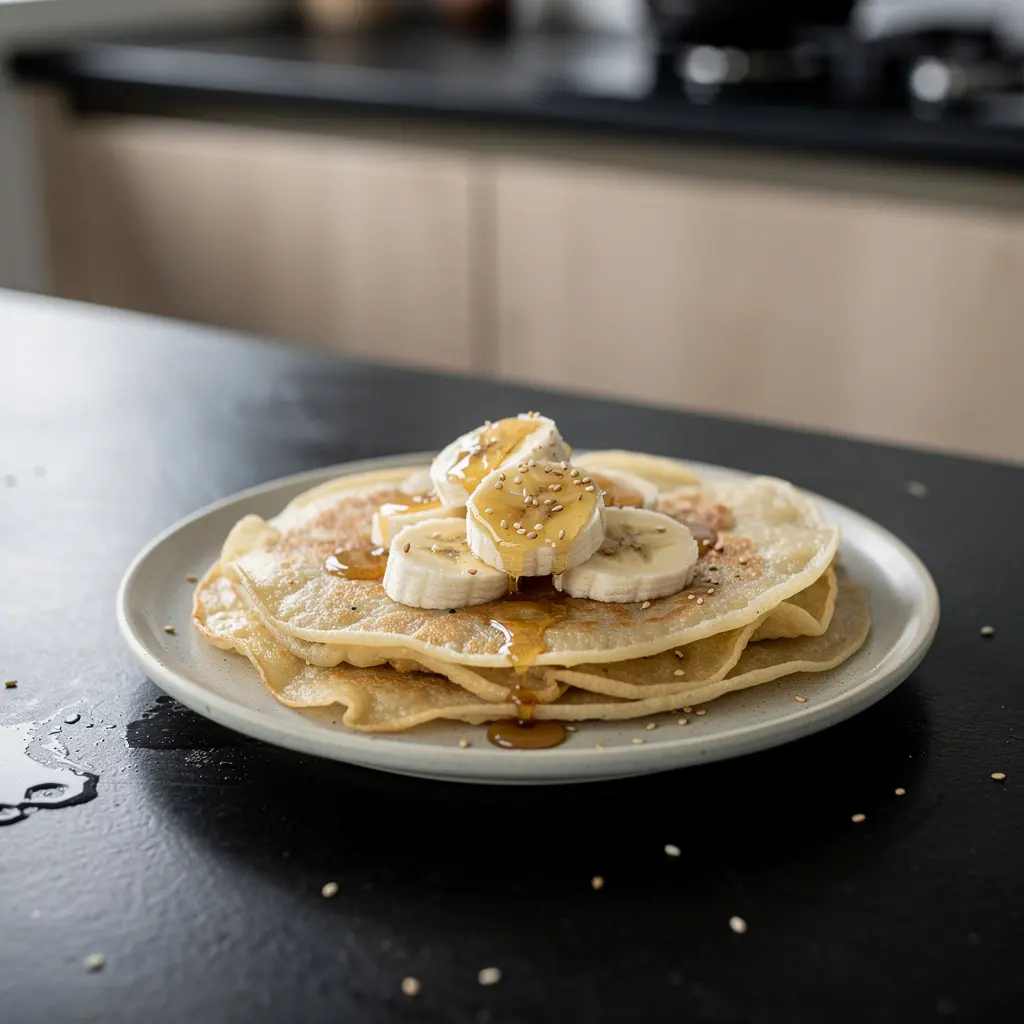 Koreańskie naleśniki ryżowe z bananem i miodem