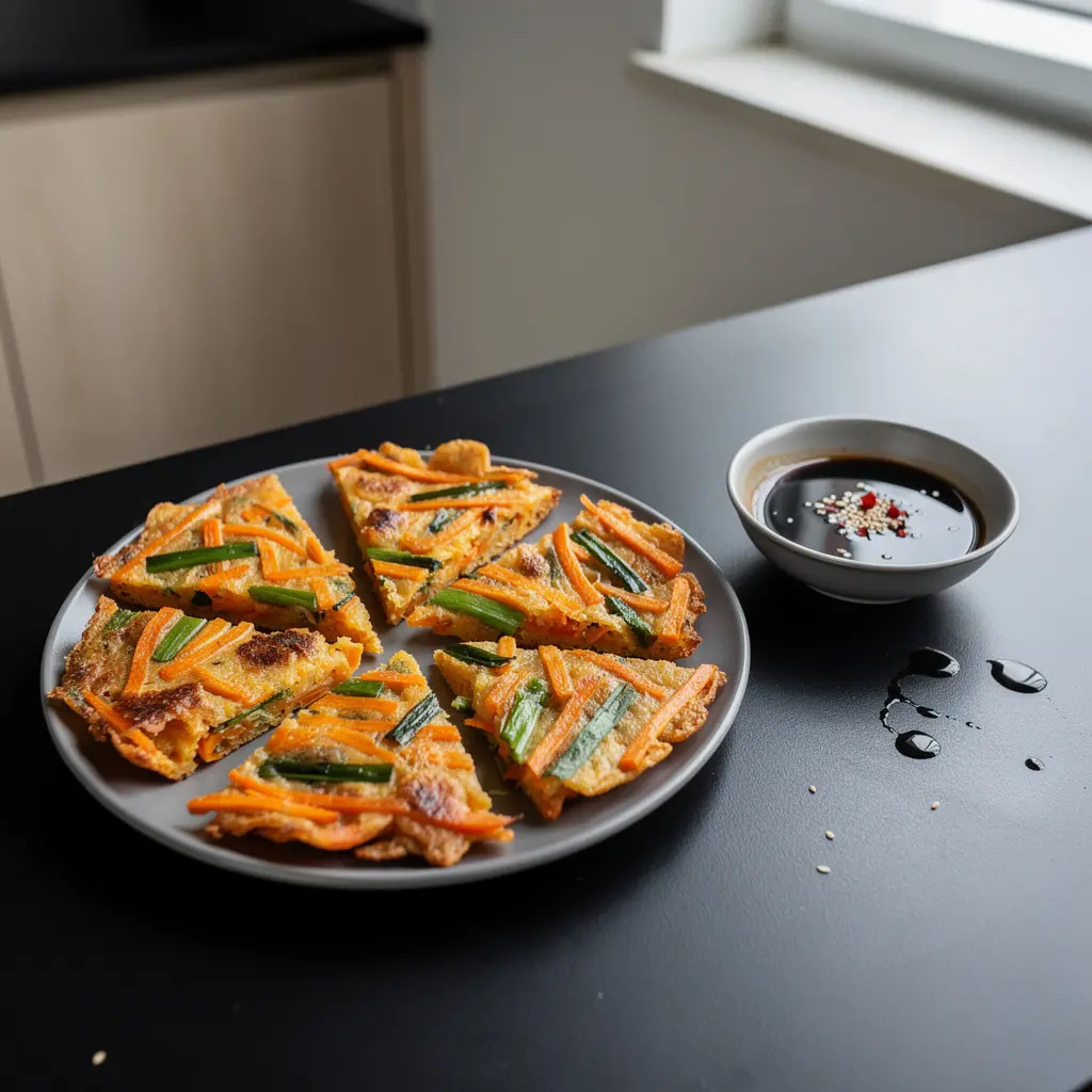 Koreańskie naleśniki z batatem i szczypiorkiem