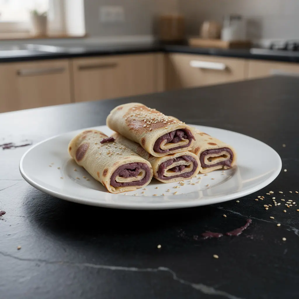Korean Pancakes with Red Bean Paste and Sesame