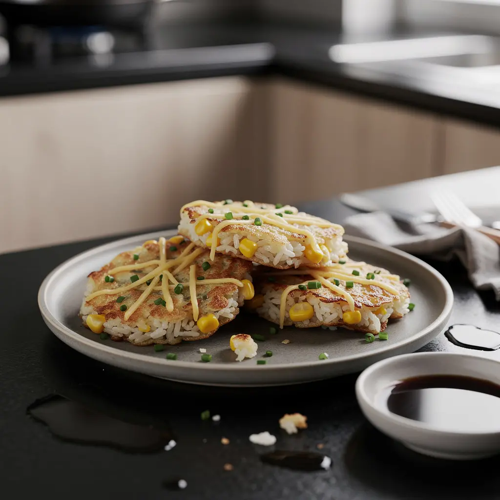 Korean Rice and Corn Pancakes from the Pan