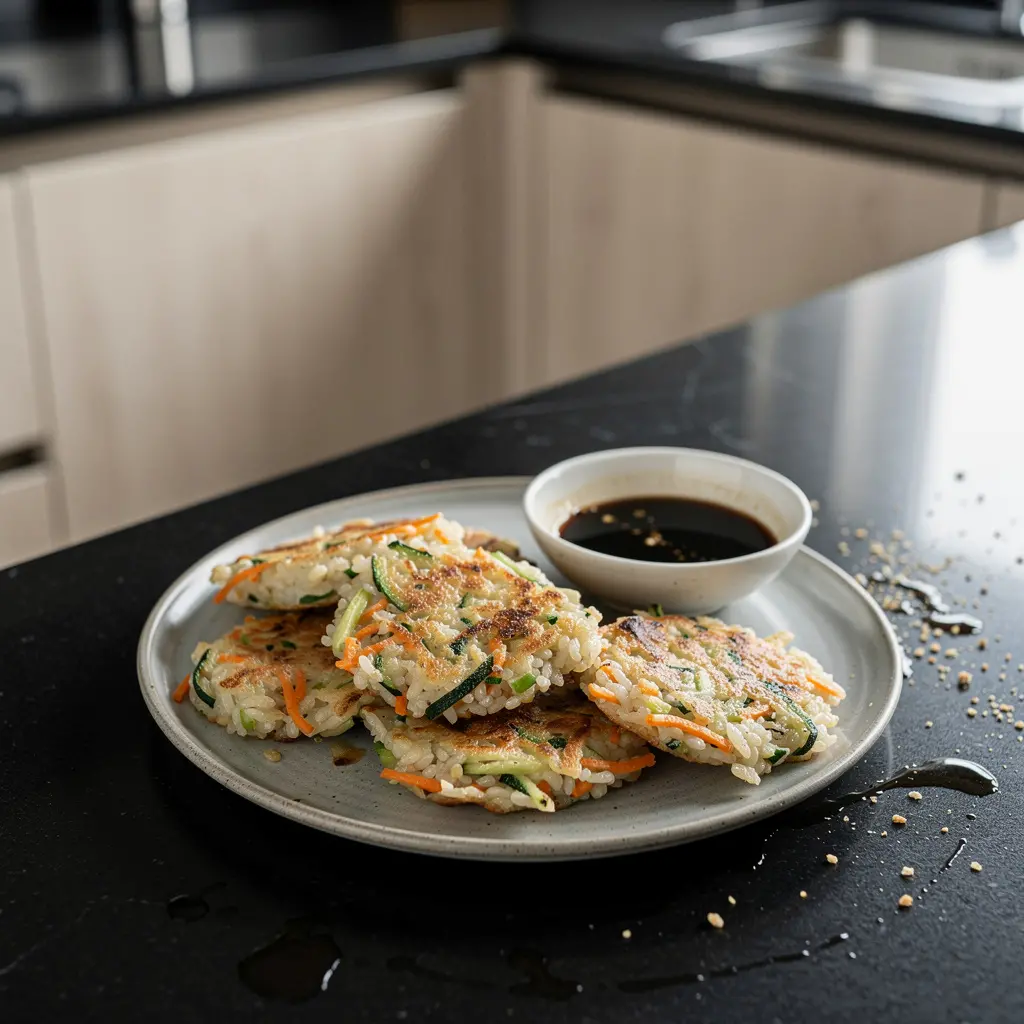 Koreańskie placki z ryżu i warzyw z patelni