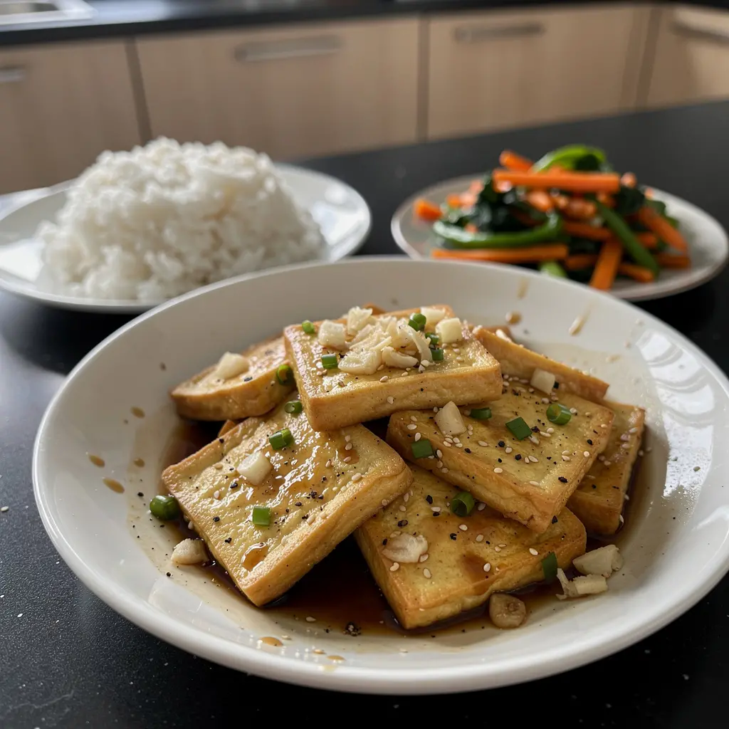 Korean Fried Tofu in Soy-Garlic Sauce