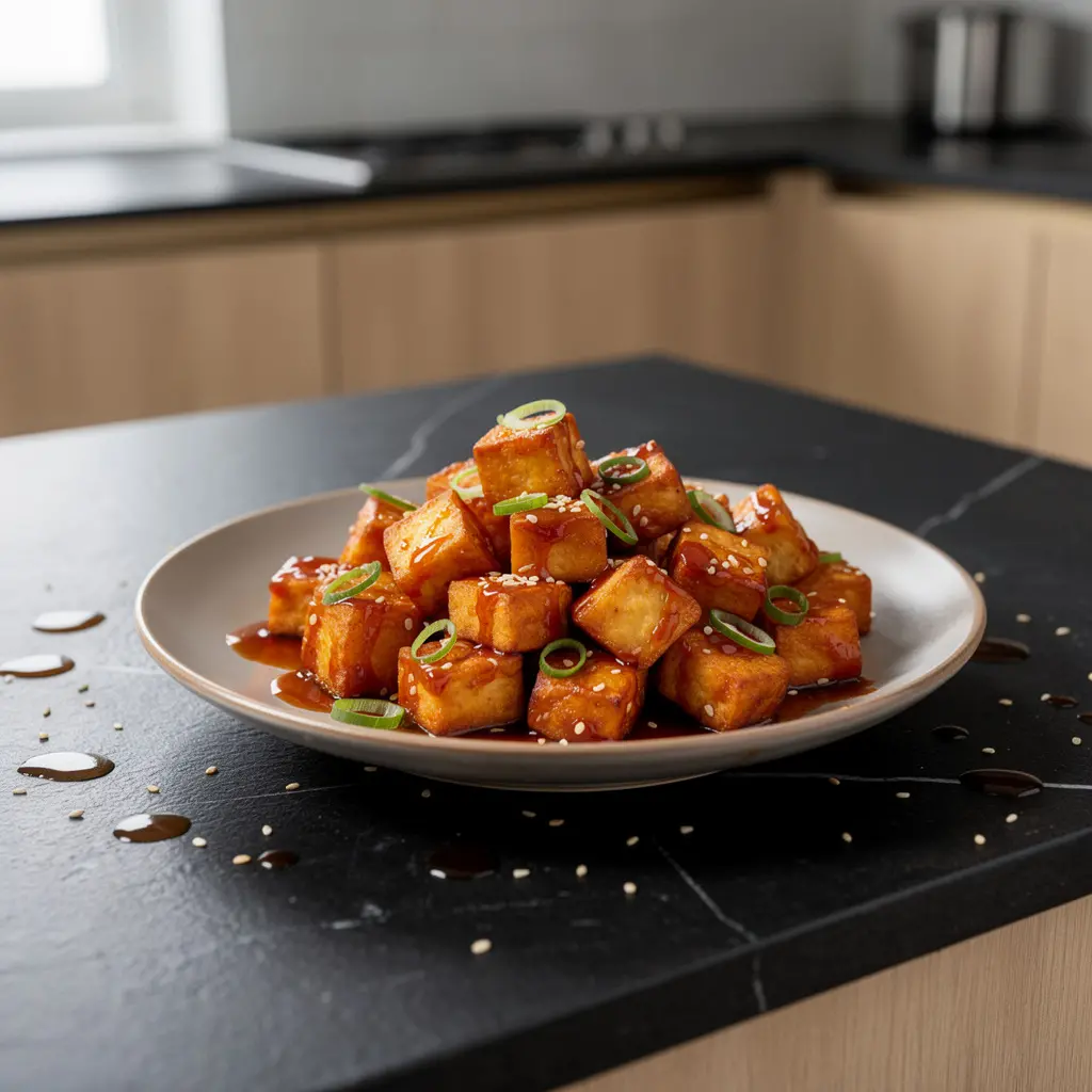 Koreańskie tofu w chrupiącej panierce z sosem miodowo-gochujang