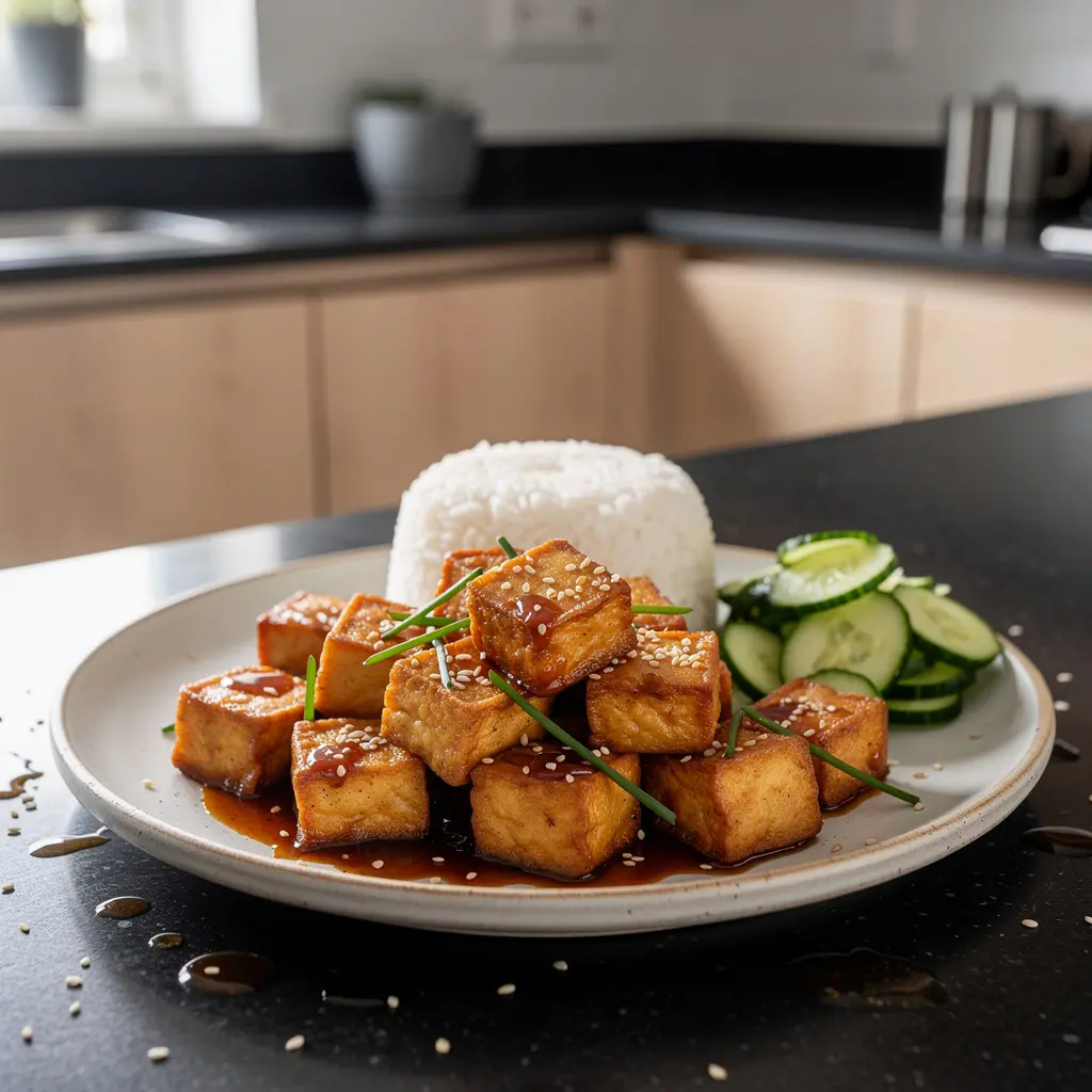 Korean Tofu in Honey-Gochujang Sauce with Sesame