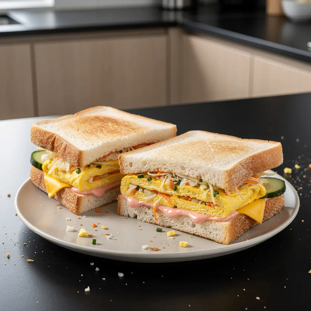 Koreańskie tosty śniadaniowe z jajkiem i kapustą