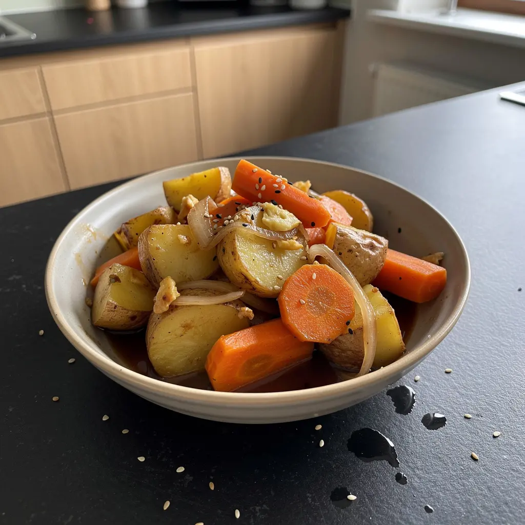 Pommes de terre coréennes braisées aux carottes et sauce soja