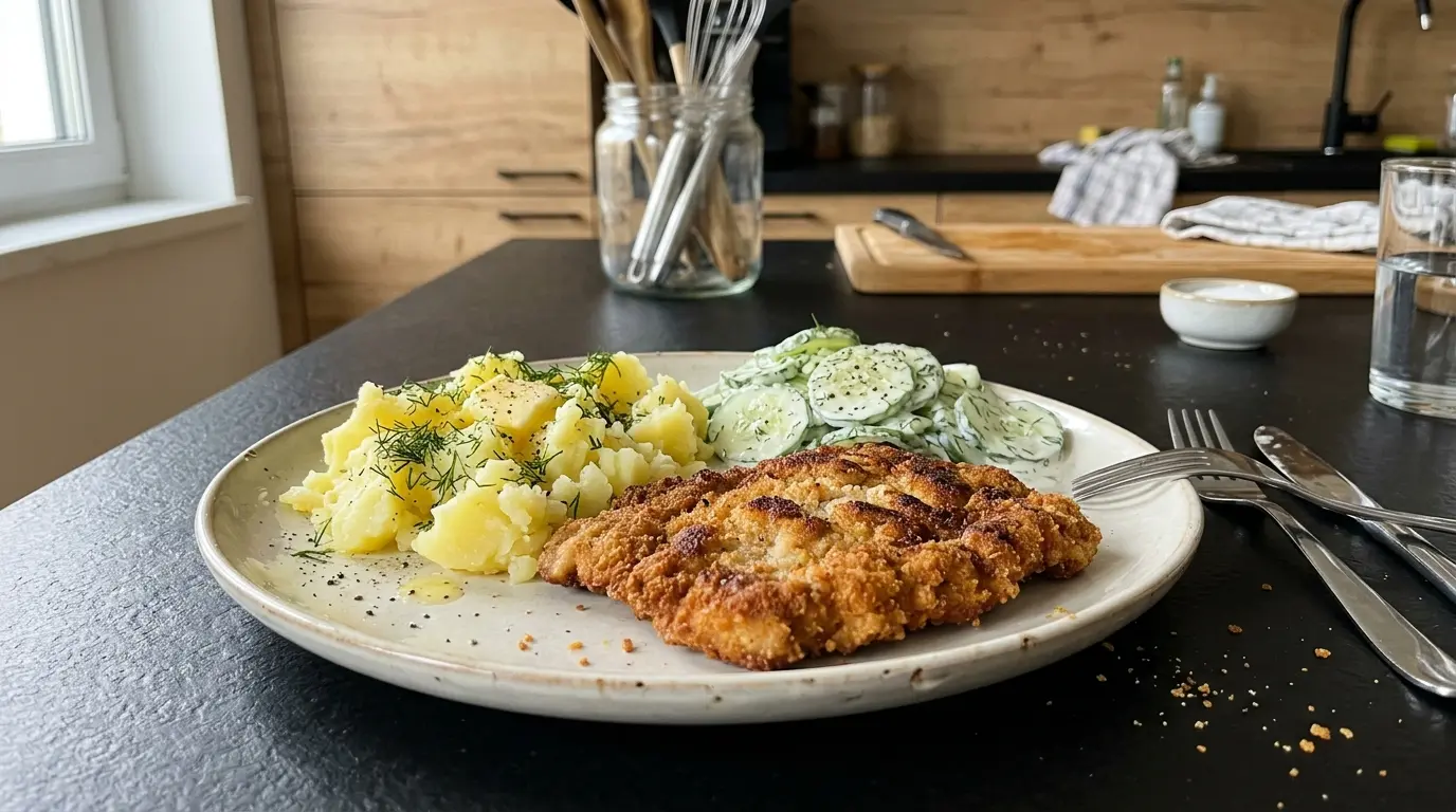 Kotlet schabowy z ziemniakami i mizerią