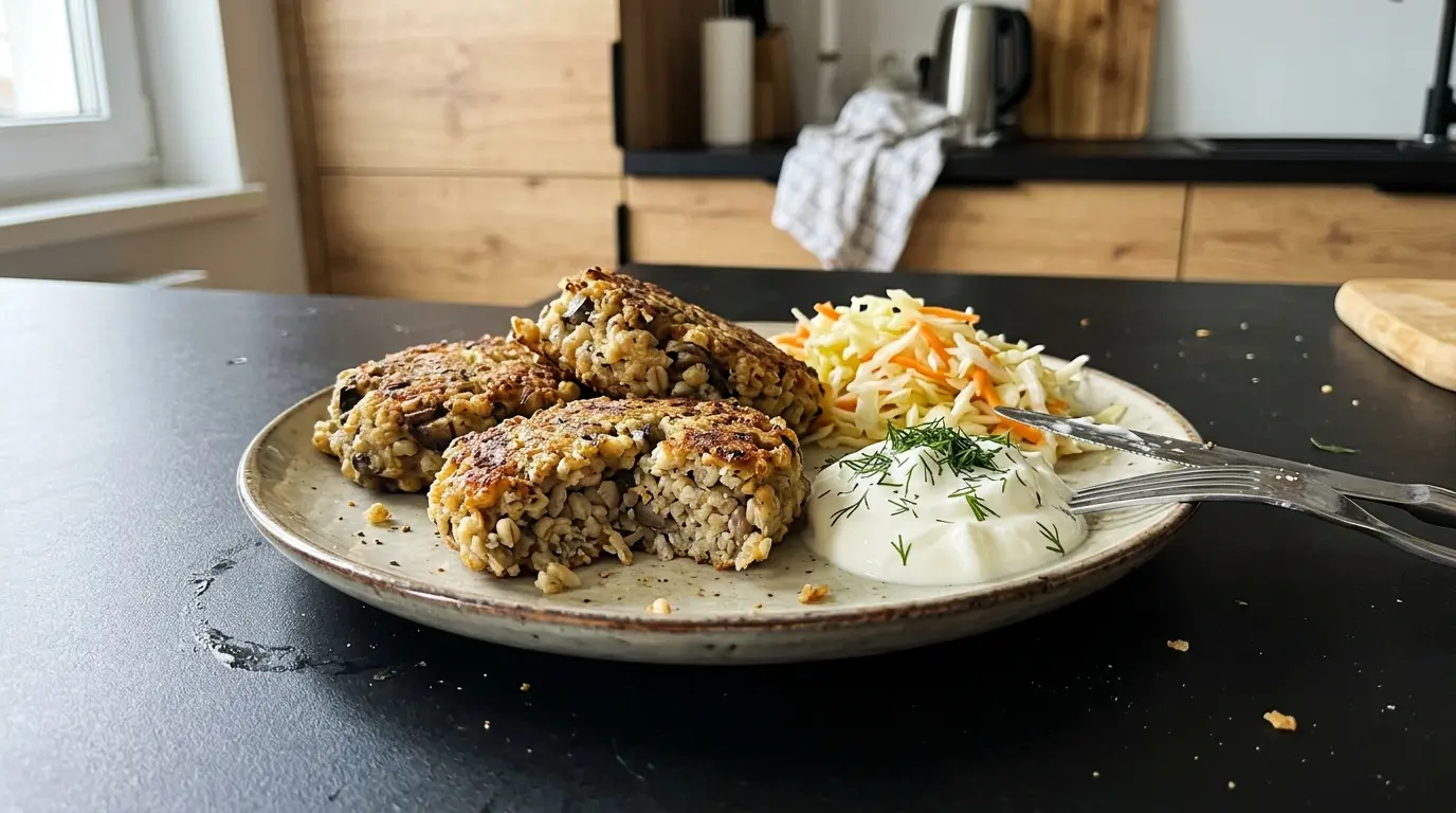 Kotlety z kaszy pęczak z pieczarkami