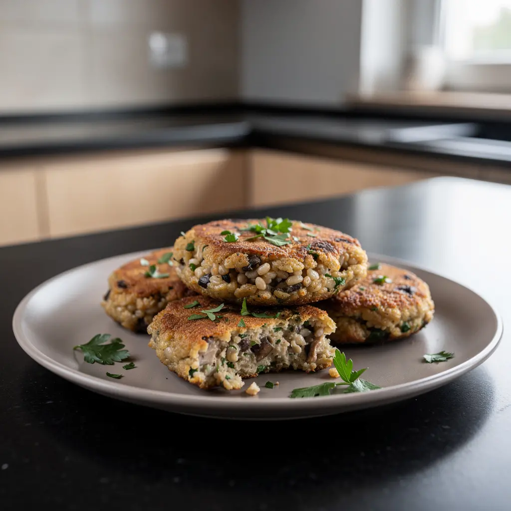 Kotlety z kaszy pęczak z pieczarkami