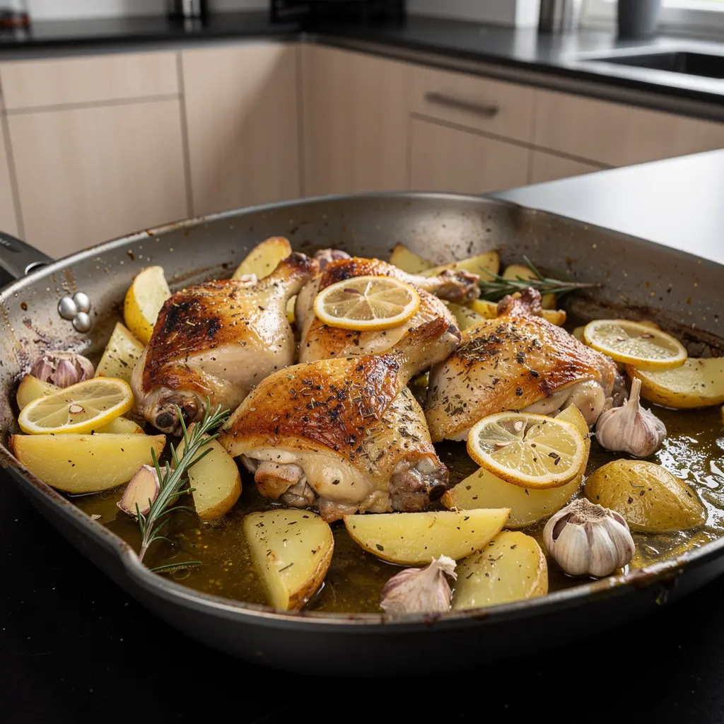 Kotopoulo skorthato – grecki kurczak z cytryną i czosnkiem z piekarnika